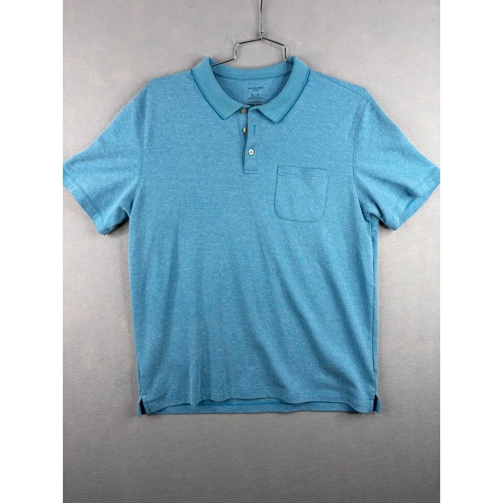 Van Heusen Flex Mens XL Classic Fit Polo Shirt Blue Heather Short Sleeve Pocket